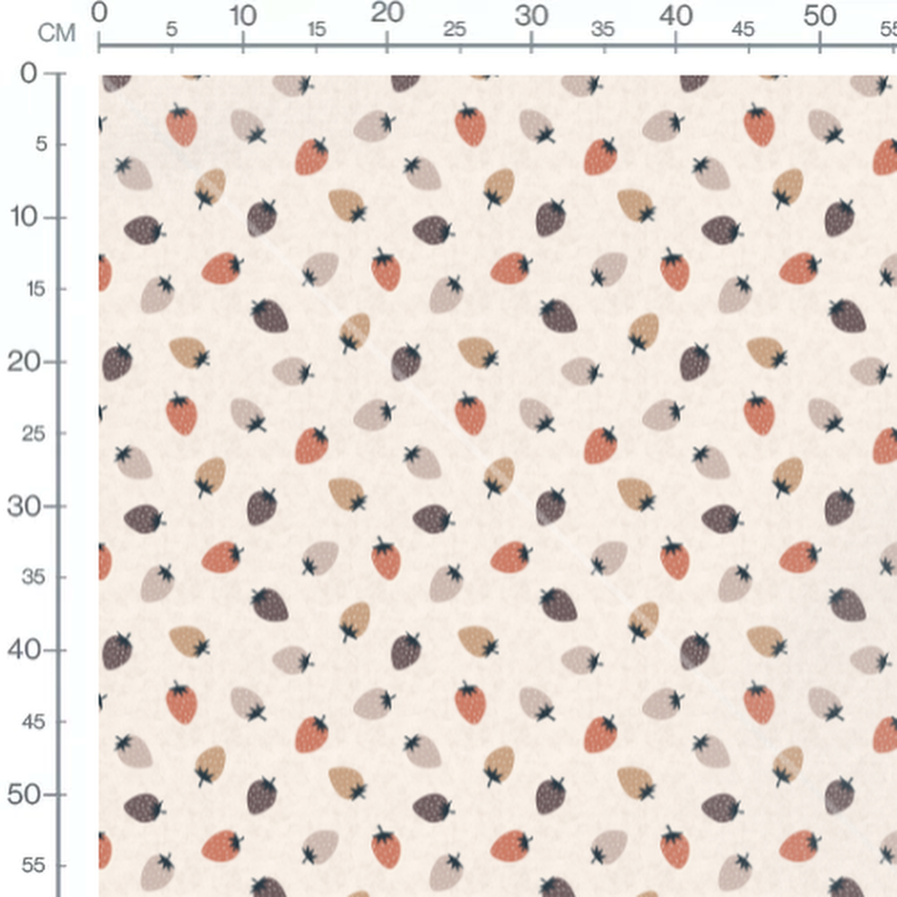 Tissu - Fraises variées sur beige