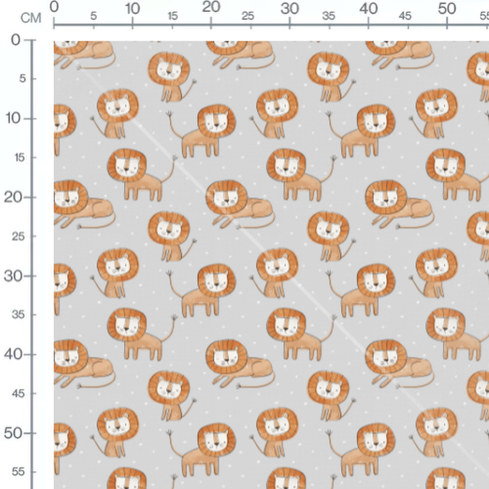 Tissu - Lions marron sur fond gris