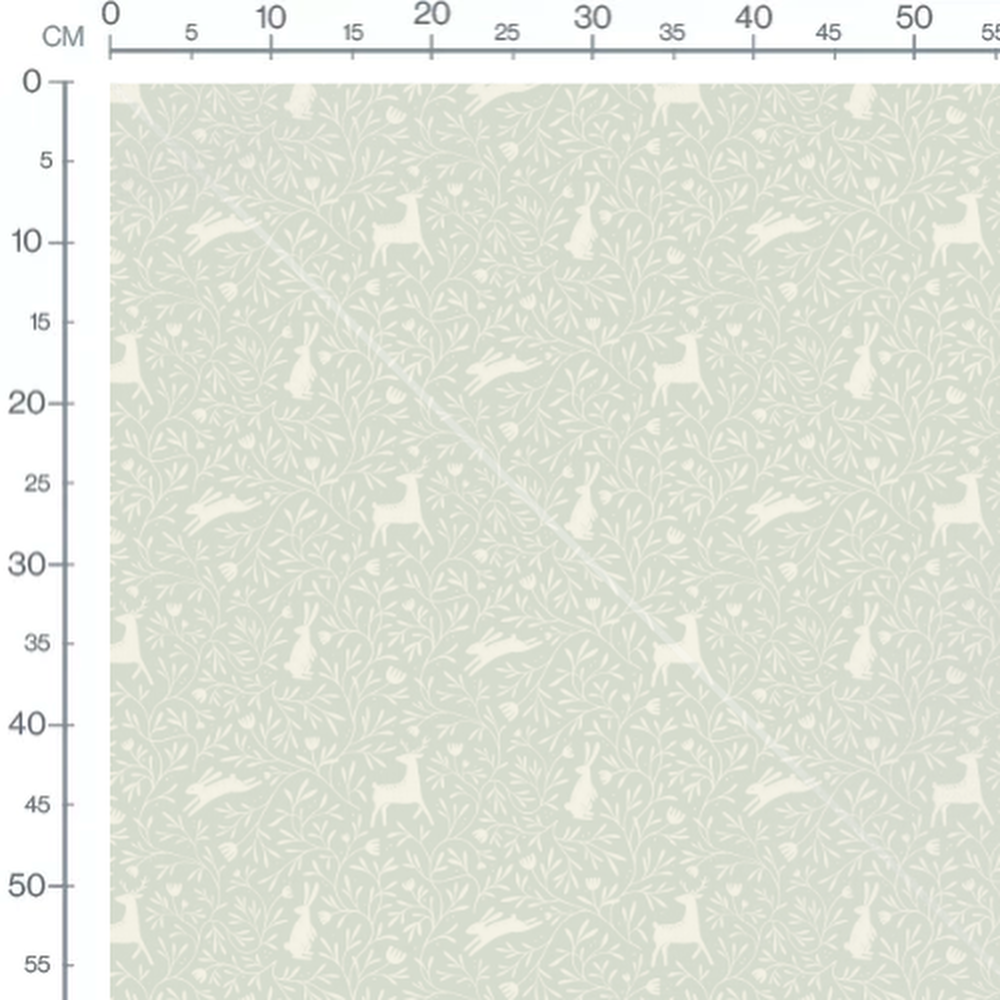 Tissu - Animaux et feuillages blancs