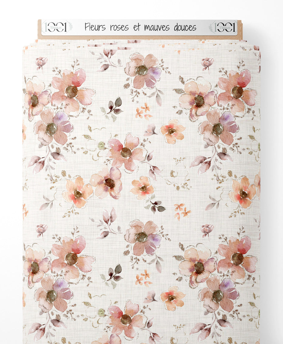Tissu - Fleurs roses et mauves douces