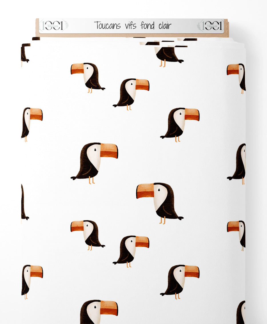 Tissu - Toucans vifs sur fond clair
