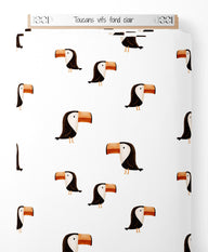 Tissu - Toucans vifs sur fond clair