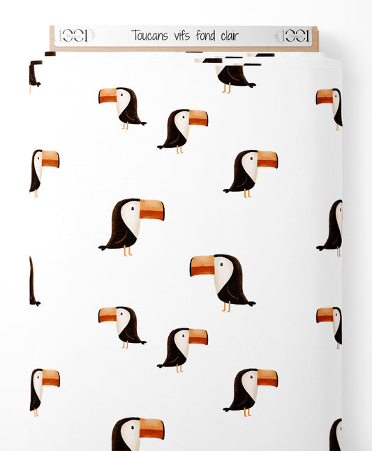 Tissu - Toucans vifs sur fond clair