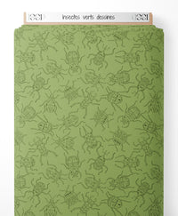 Tissu - Insectes verts dessinés