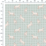 Tissu - Chevaux blancs sur fond vert