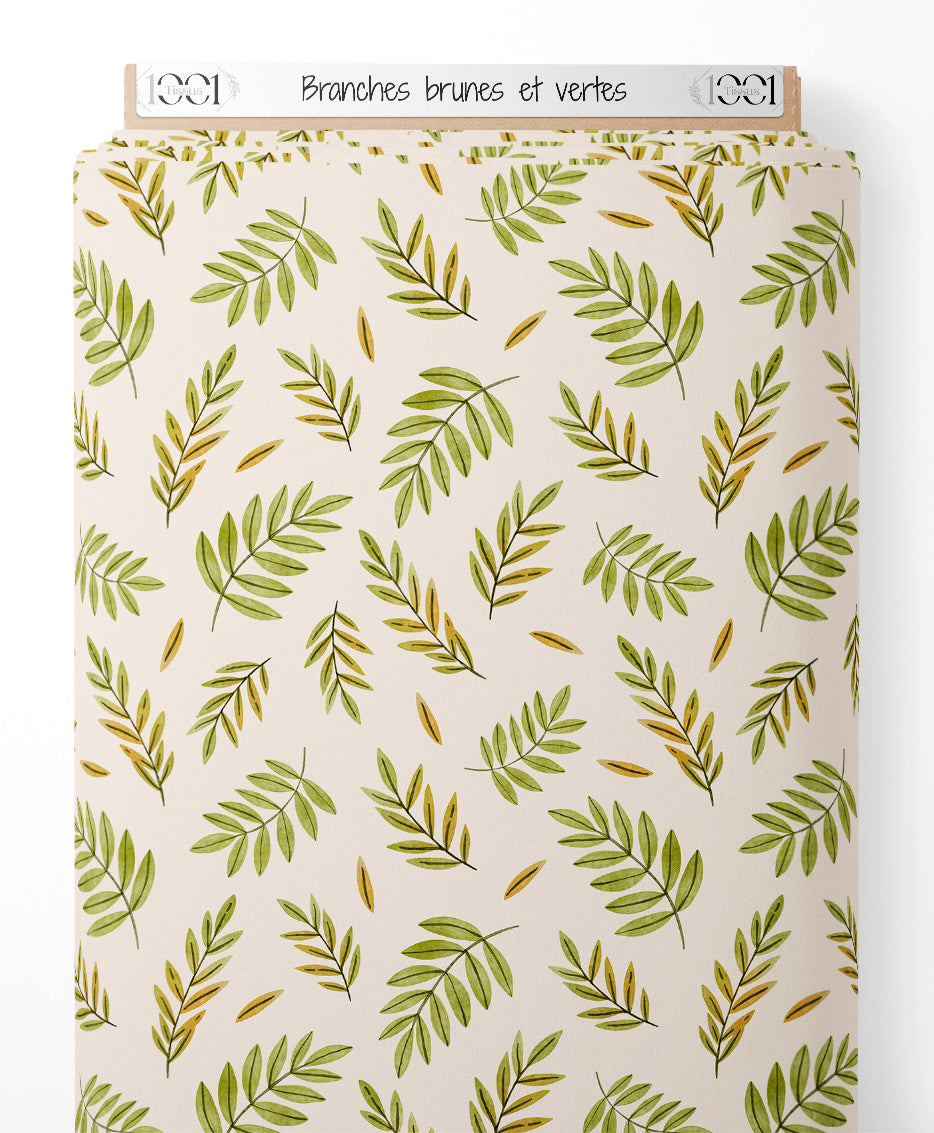 Tissu - Branches brunes et vertes