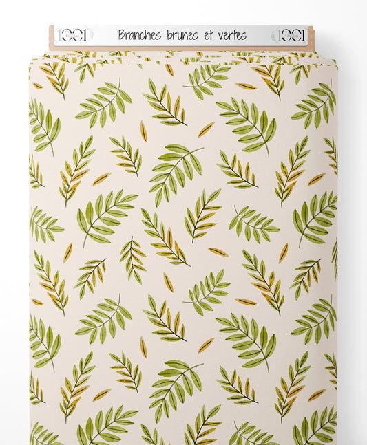 Tissu - Branches brunes et vertes