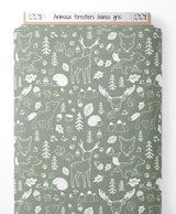 Tissu - Animaux forestiers blancs gris