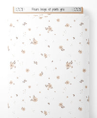 Tissu - Fleurs beige et points gris