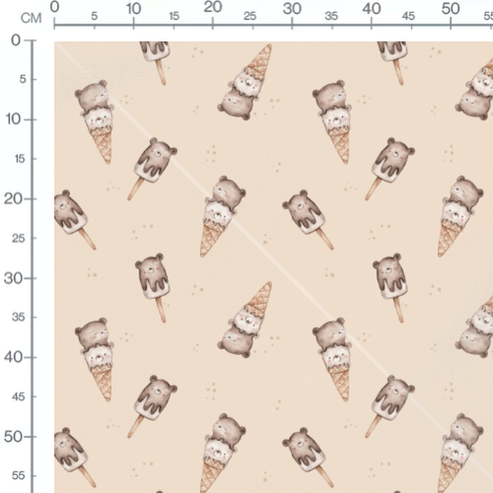 Tissu - Glaces oursons crème et marron