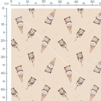 Tissu - Glaces oursons crème et marron