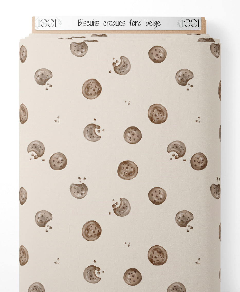 Tissu - Biscuits croqués fond beige