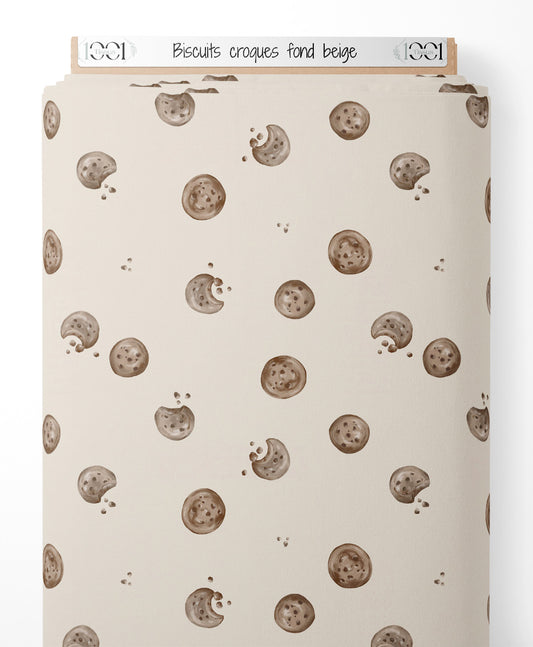 Tissu - Biscuits croqués fond beige