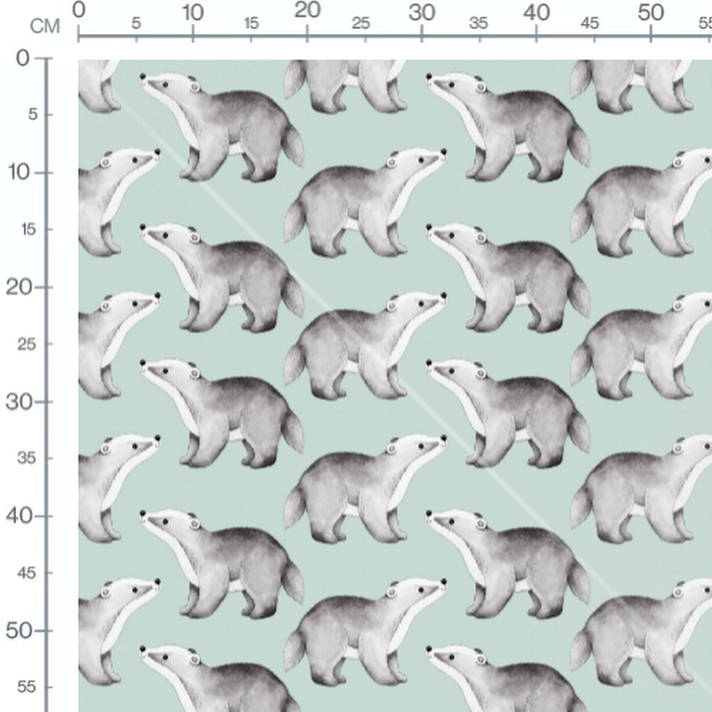 Tissu - Blaireaux gris sur vert