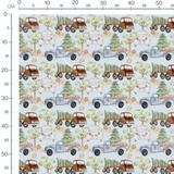 Tissu - Camions sur fond bleu clair