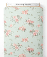 Tissu - Roses vintage sur fond vert