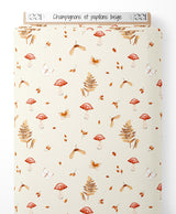 Tissu - Champignons et papillons beige