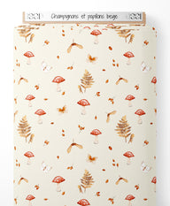 Tissu - Champignons et papillons beige