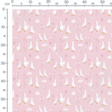 Tissu - Oies blanches et fleurs roses