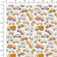 Tissu - Véhicules vifs sur fond blanc