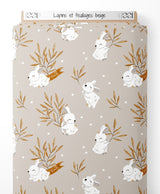 Tissu - Lapins et feuillages beige
