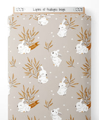 Tissu - Lapins et feuillages beige