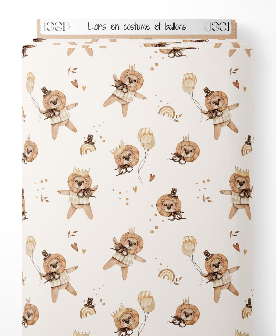 Tissu - Lions en costume et ballons
