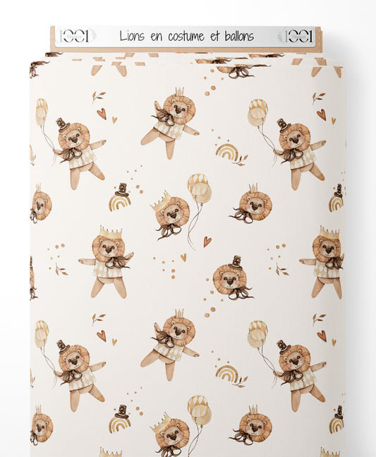 Tissu - Lions en costume et ballons