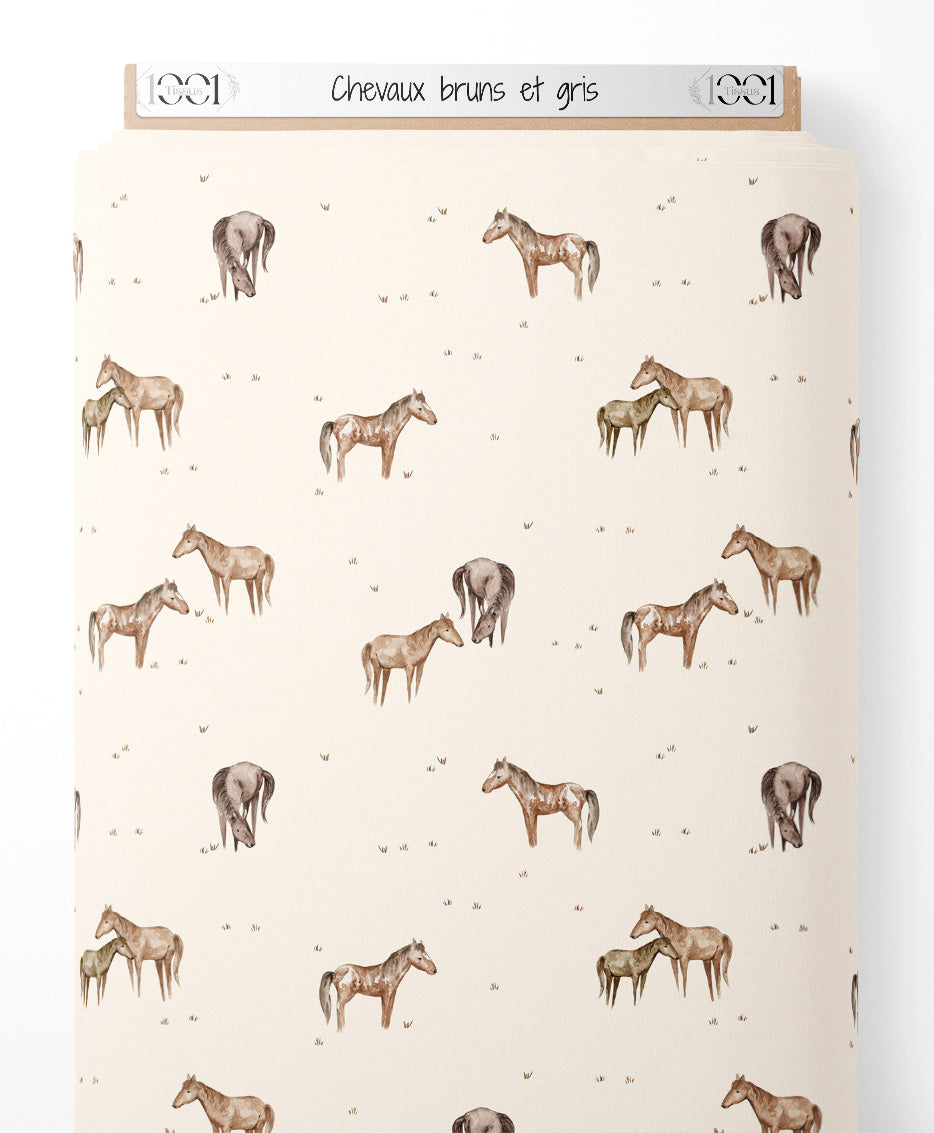 Tissu - Chevaux bruns et gris