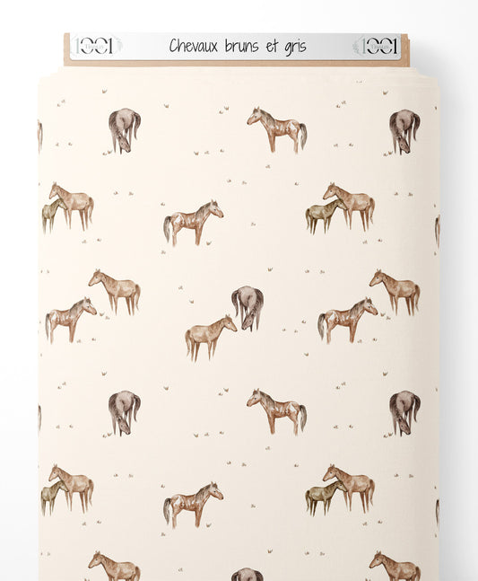 Tissu - Chevaux bruns et gris