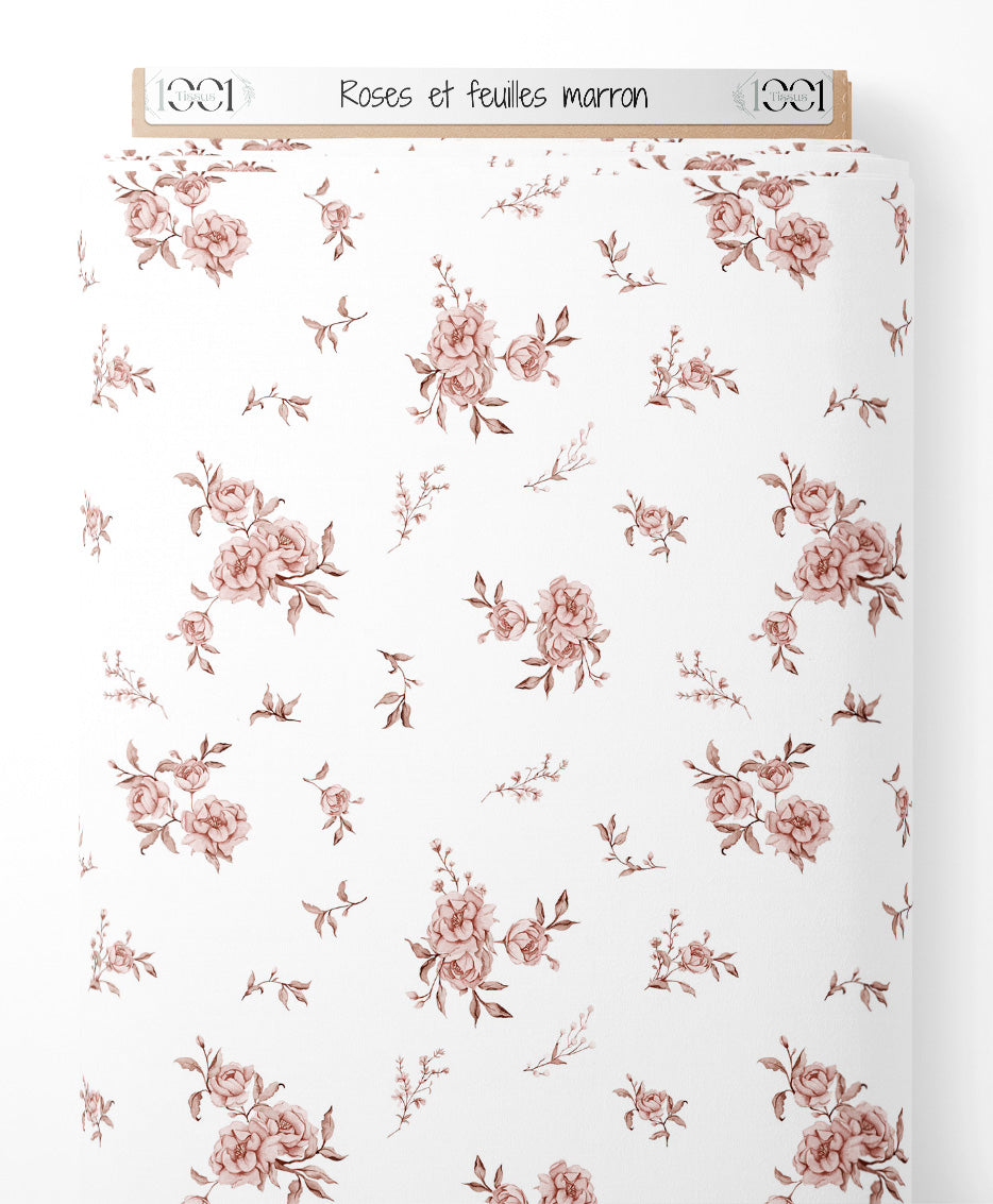 Tissu - Roses et feuilles marron
