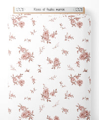 Tissu - Roses et feuilles marron