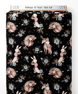 Tissu - Animaux et fleurs sur fond noir