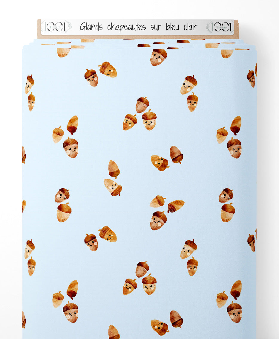 Tissu - Glands chapeautés sur bleu clair