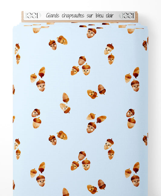 Tissu - Glands chapeautés sur bleu clair