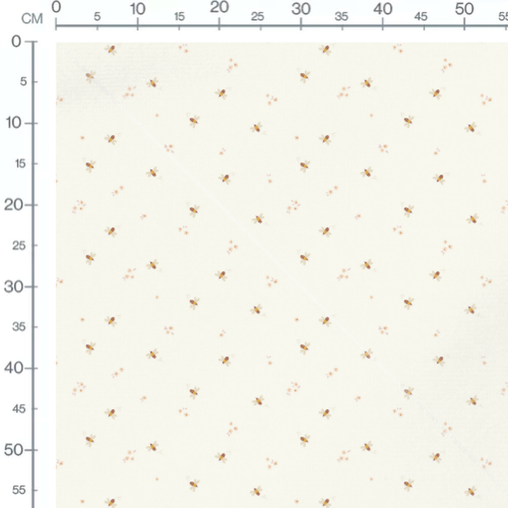 Tissu - Abeilles et fleurs roses crème