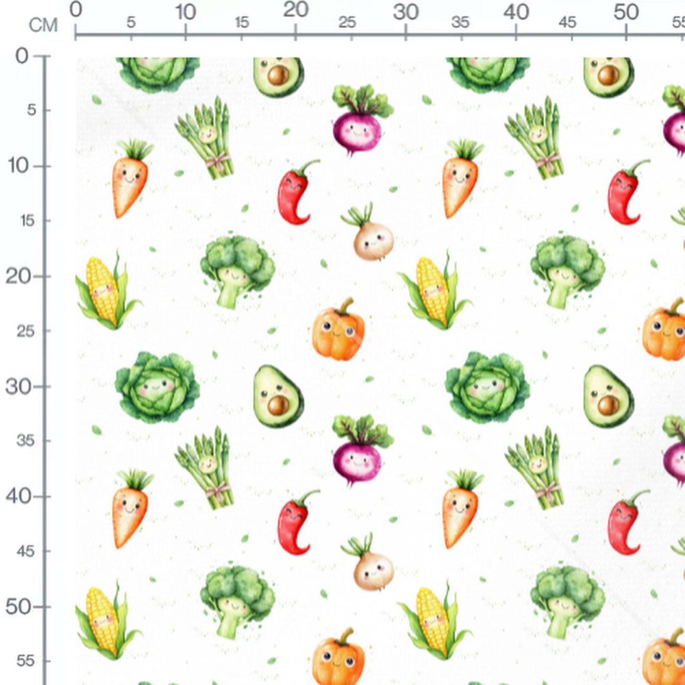 Tissu - Légumes souriants colorés