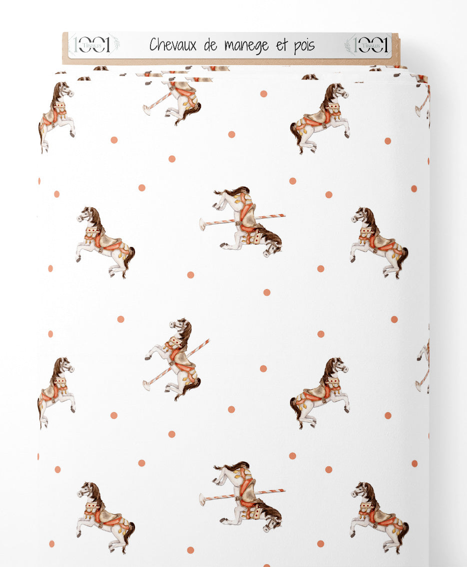 Tissu - Chevaux de manège et pois