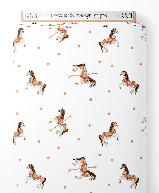 Tissu - Chevaux de manège et pois