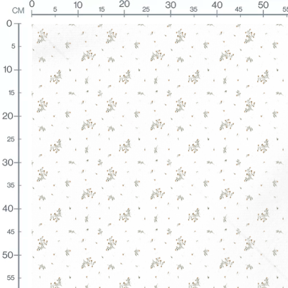 Tissu - Fleurs beige et feuilles vertes