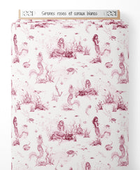 Tissu - Sirènes roses et coraux blancs