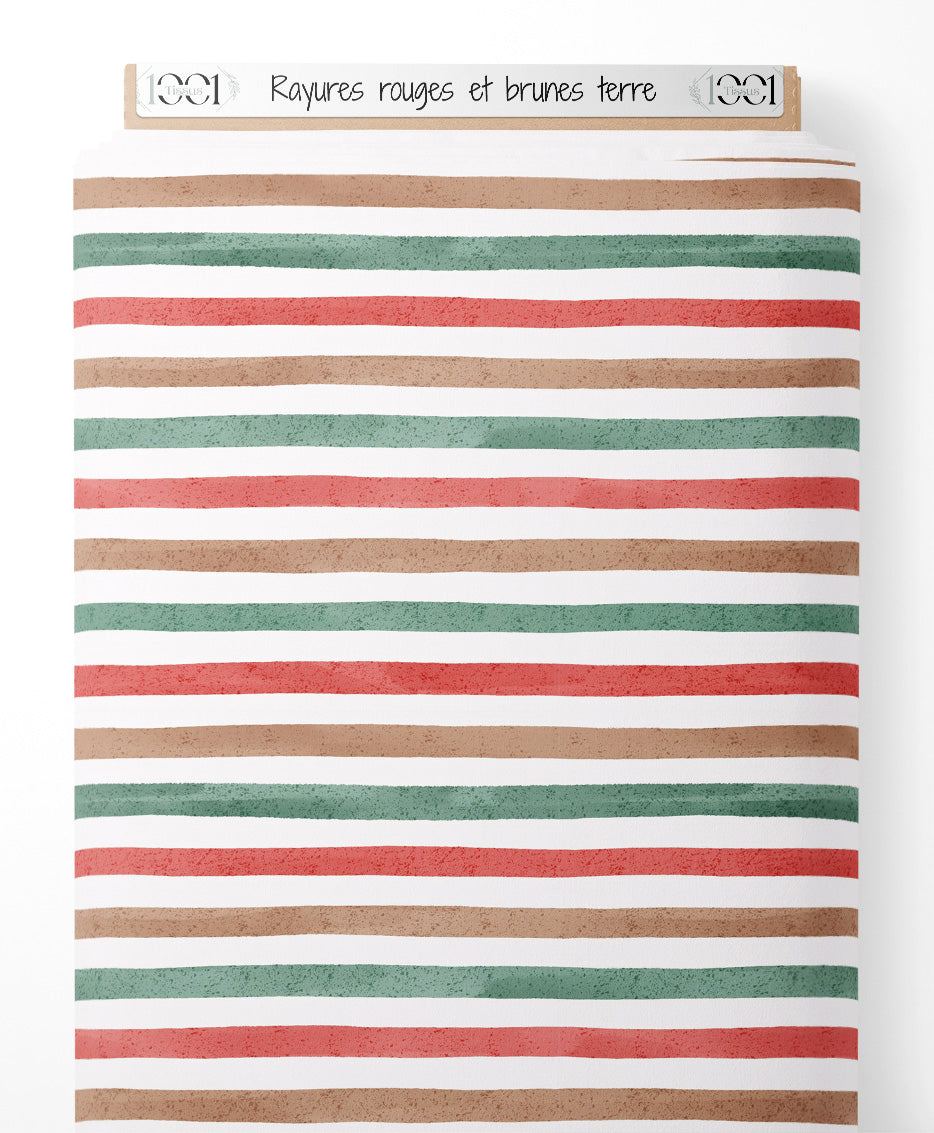 Tissu - Rayures rouges et brunes terre