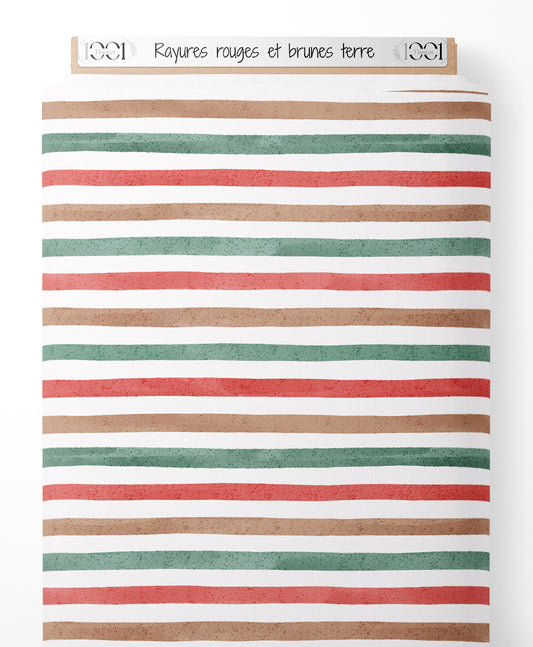 Tissu - Rayures rouges et brunes terre