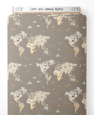 Tissu - Carte avec animaux illustrés