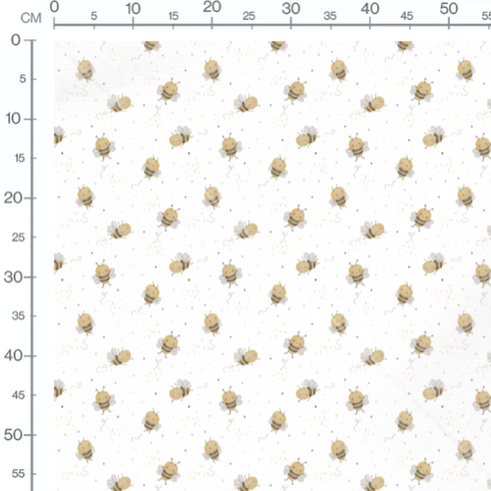 Tissu - Abeilles souriantes sur fond blanc