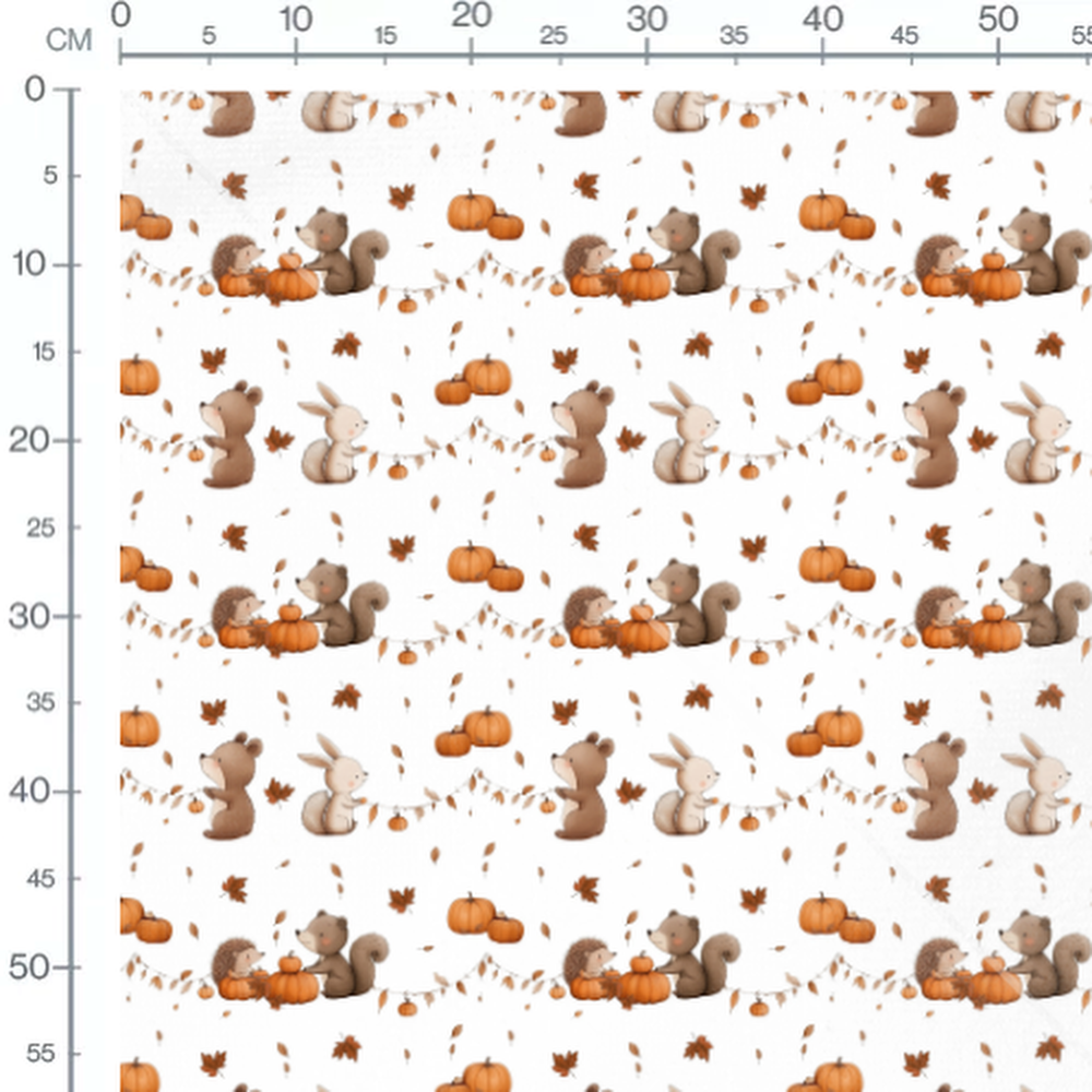 Tissu - Animaux et citrouilles d'automne