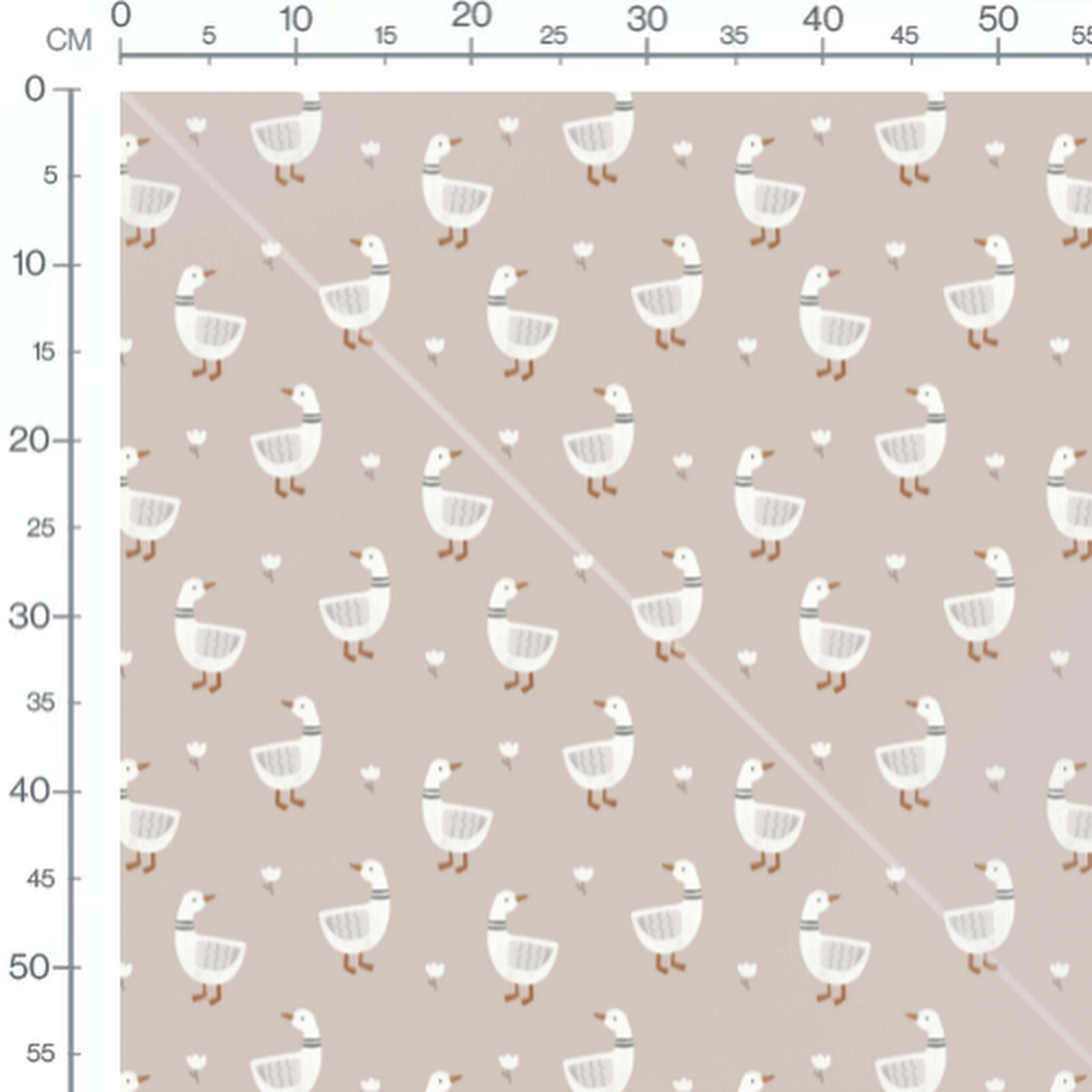 Tissu - Oies blanches et fleurs beiges