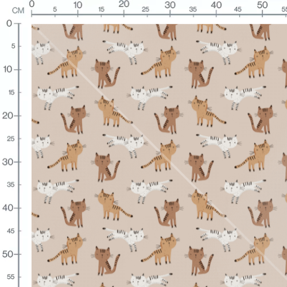 Tissu - Chats rayés sur fond beige