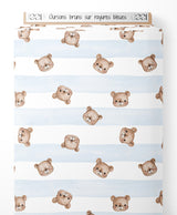 Tissu - Oursons bruns sur rayures bleues