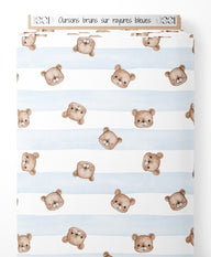 Tissu - Oursons bruns sur rayures bleues